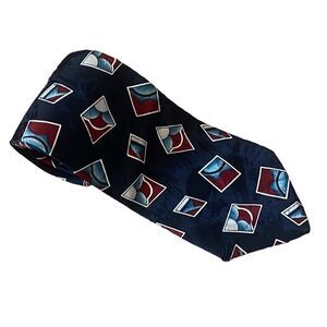 Valentino Pietro Silk Tie Geometric Print burgundy silver and navy Blue